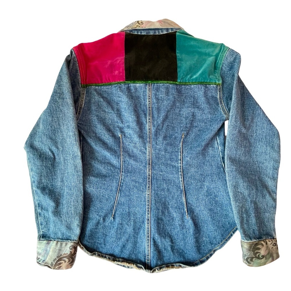 Breaker Denim Button Up Patchwork Jacket Szs Tape… - image 8